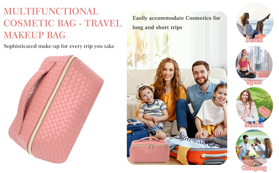 Large Capacity Travel Cosmetic Bag Makeup Bag, Portable Leather