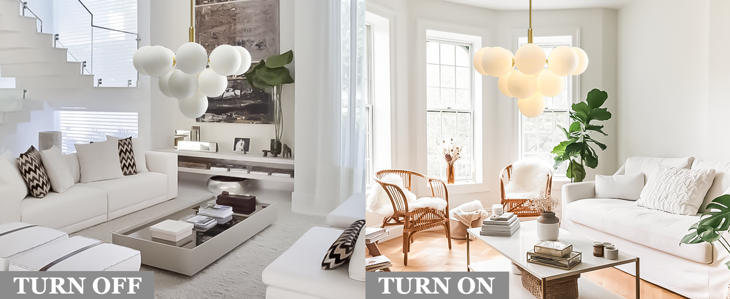 Mid Century Modern Chandelier 13-Light Brass Gold Pendant Lighting Fixture