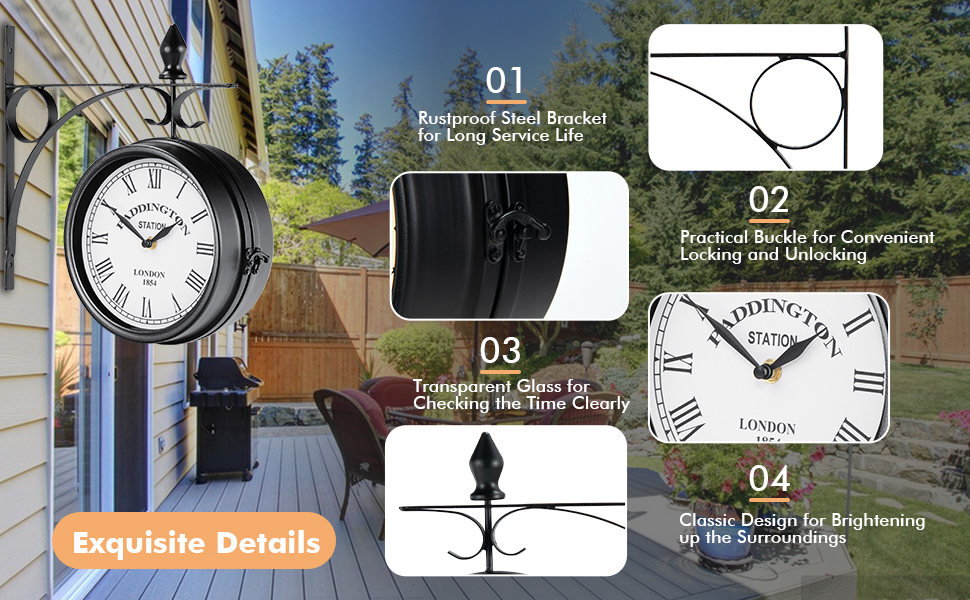 TANGZON DoubleSided Wall Clock, 20cm Paddington Station Retro Double