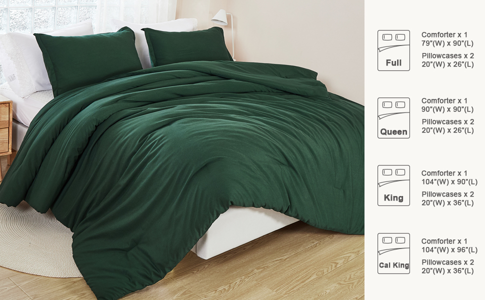 Andency Dark Green California King Comforter Set, 3 Pieces