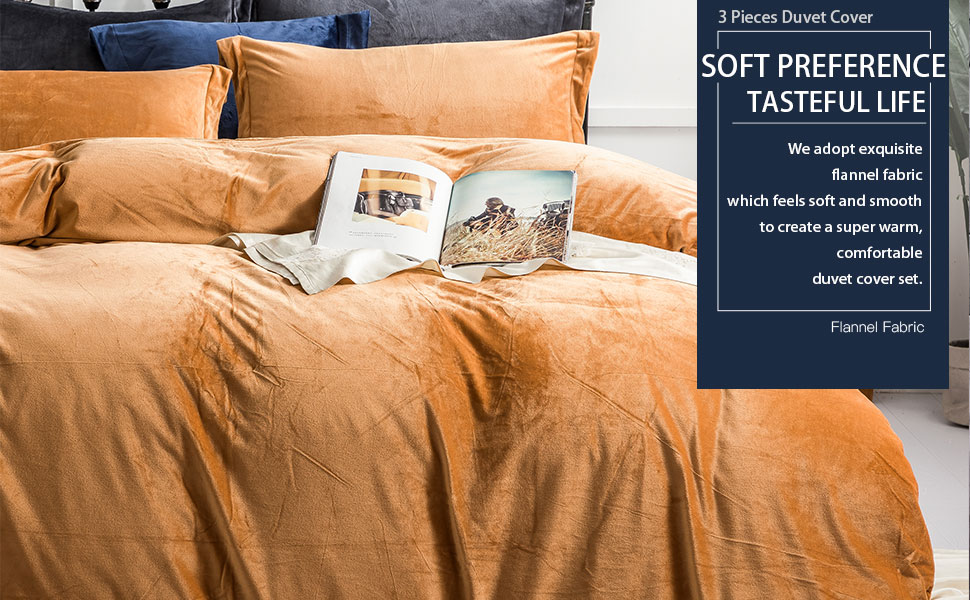 NTBAY Velvet Twin Duvet Cover Set, 3 Pieces Zippered Flannel Comforter