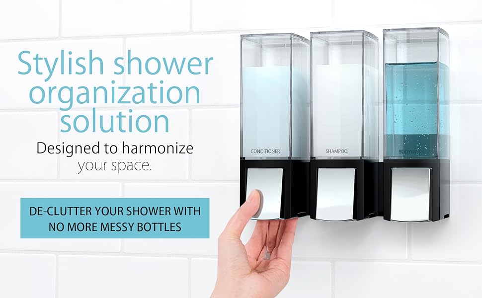 Better Living Products Clever Triple Shower Dispenser 3, Shampoo and Soap Dispenser