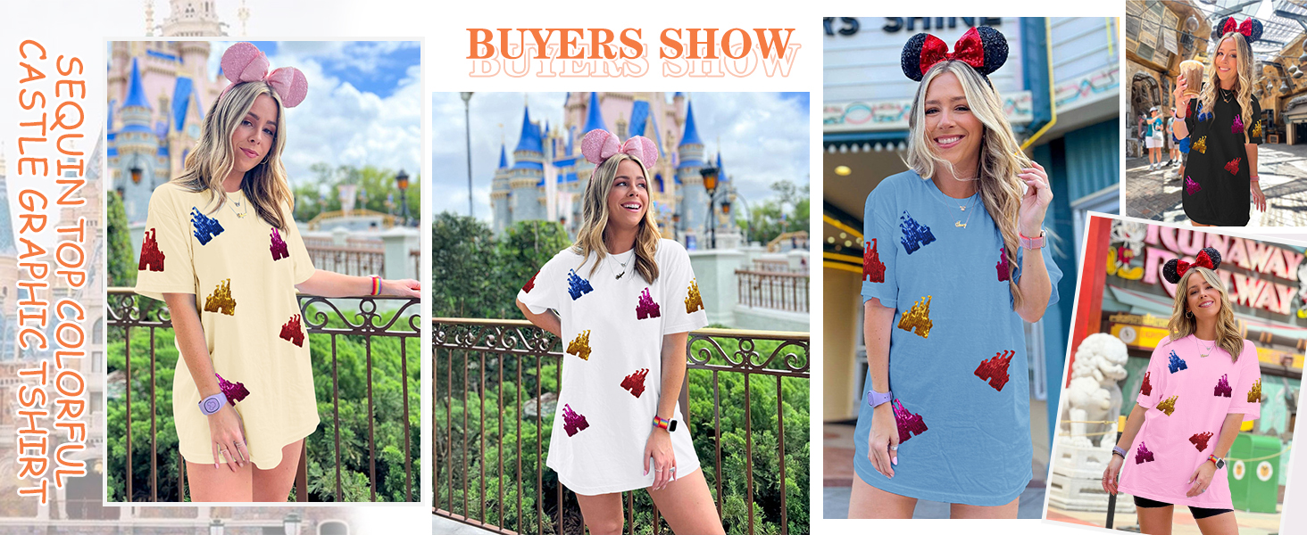 Sequin Top Colorful Castle Graphic Tshirt