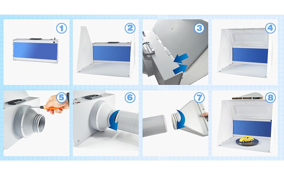ABEST cabine peinture aérographe, ventilateur puissant réglable et 4 lumières LED, filtre 3