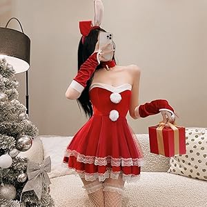 豪華5点セット うさ耳カチューシャ付き サンタ コスプレ サンタコス レディース 可愛い クリスマス サンタクロース 仮装 衣装 コスチューム