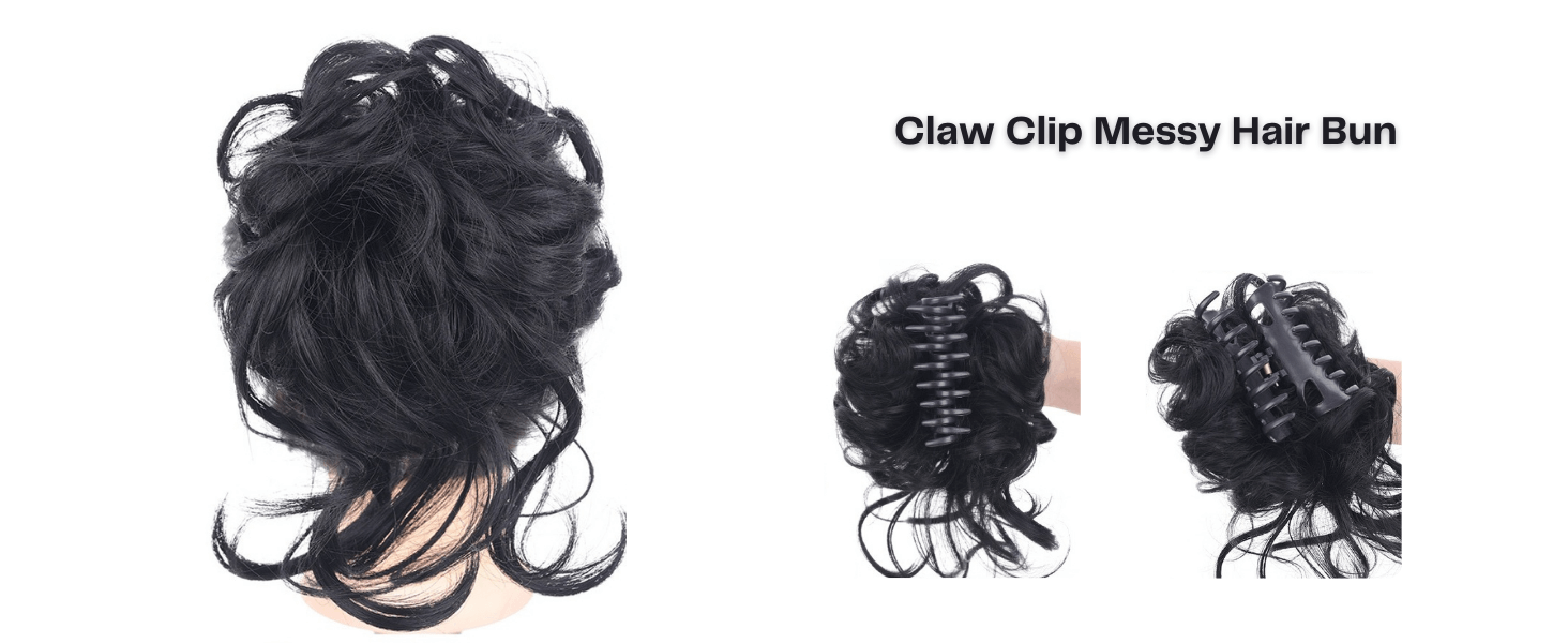 synthetic fiber hair Bangs Bun set 2PCS Curly bun hair piece claw clip with long side air bangs