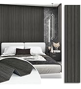STICKEEP Grey/Black Peel and Stick Wood Panels for Bedroom Walls Removable Soundproof Wood Slatte...