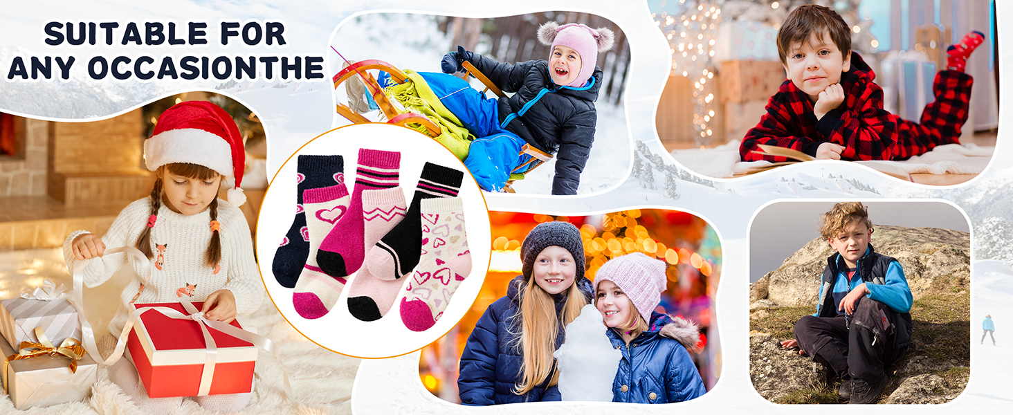 Kids Merino Wool Socks Boys Girls Thermal Winter Hiking Warm Thick Boot Cozy Toddler Crew Socks