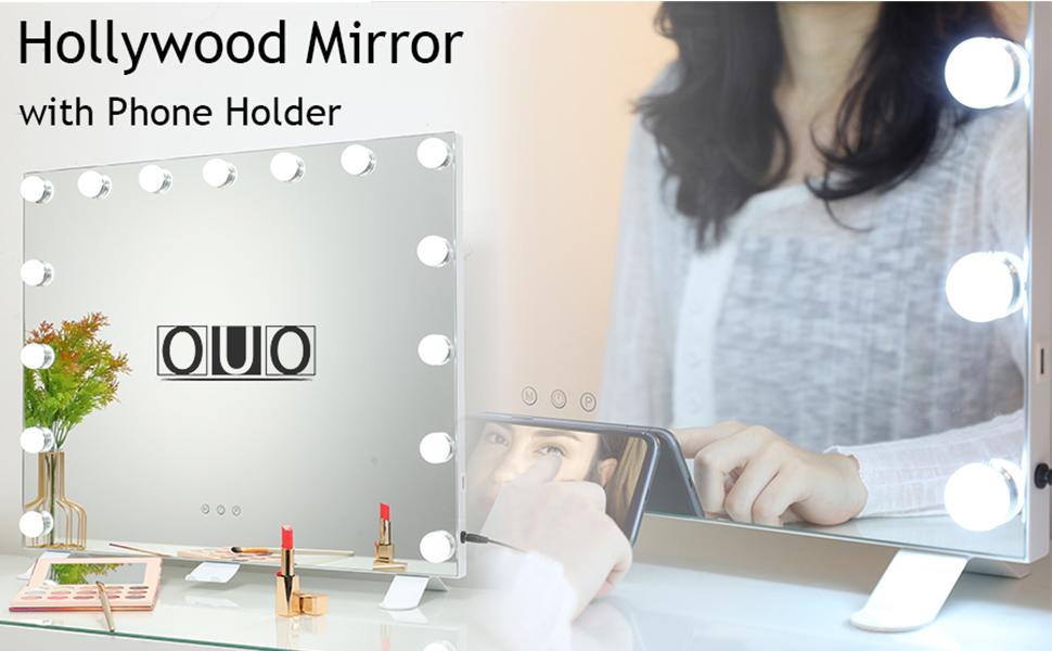 OUO Vanity Mirror with Lights Hollywood Mirror Large Makeup Mirror with