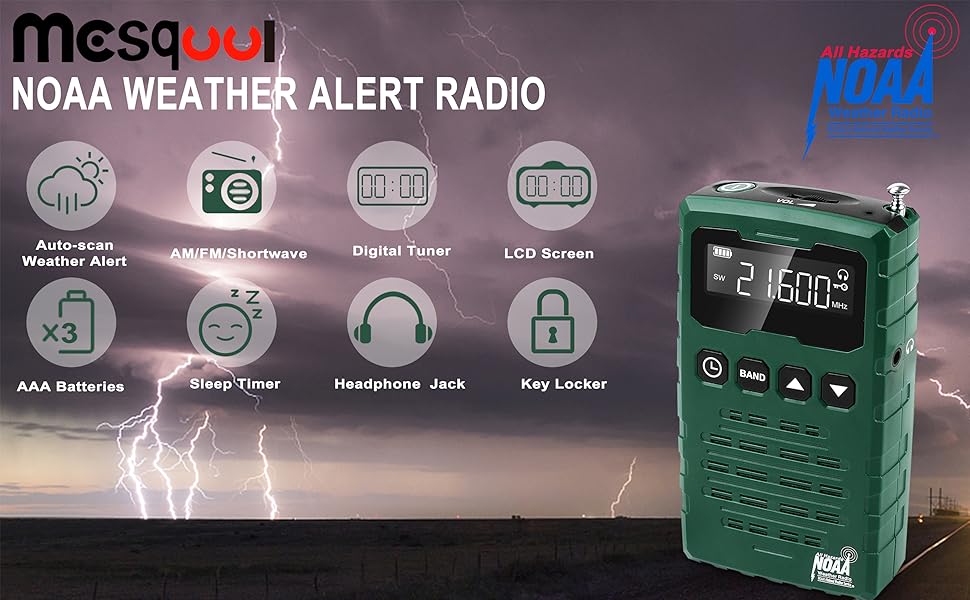 NOAA Weather Radio Portable AM FM Shortwave Battery Operated with LCD