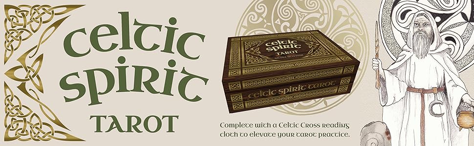 Celtic Spirit Tarot with wooden box and illustration on the right