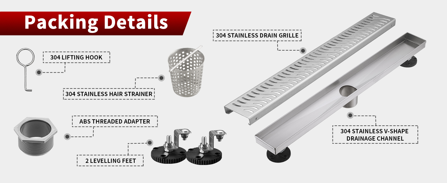 Sharptec 24 inch Linear Shower Drain, Brushed Rectangular Floor Drain, cUPC Certificated, 304