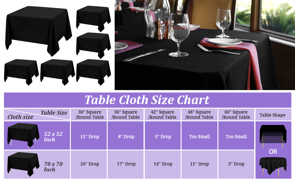 6 Packs Black Square Tablecloth 52x52 inch Card Table