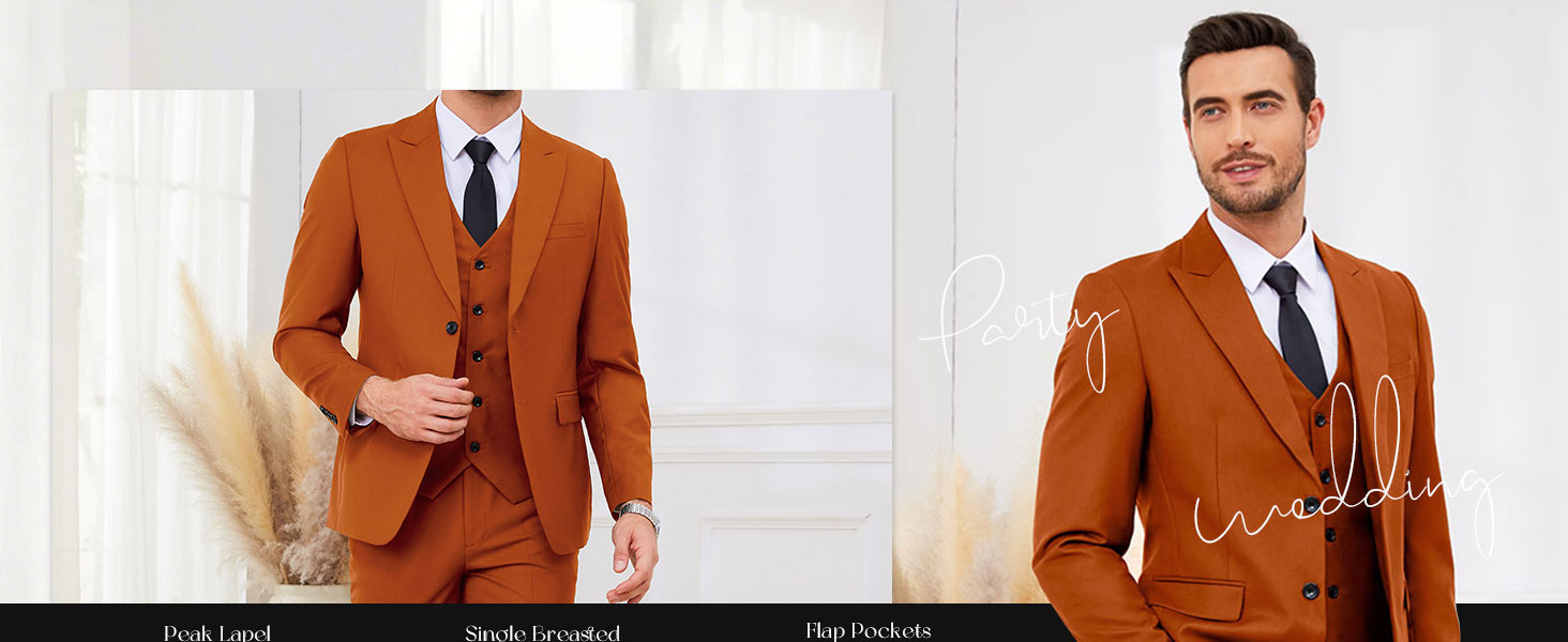 Burnt orange suit for men 3 piece