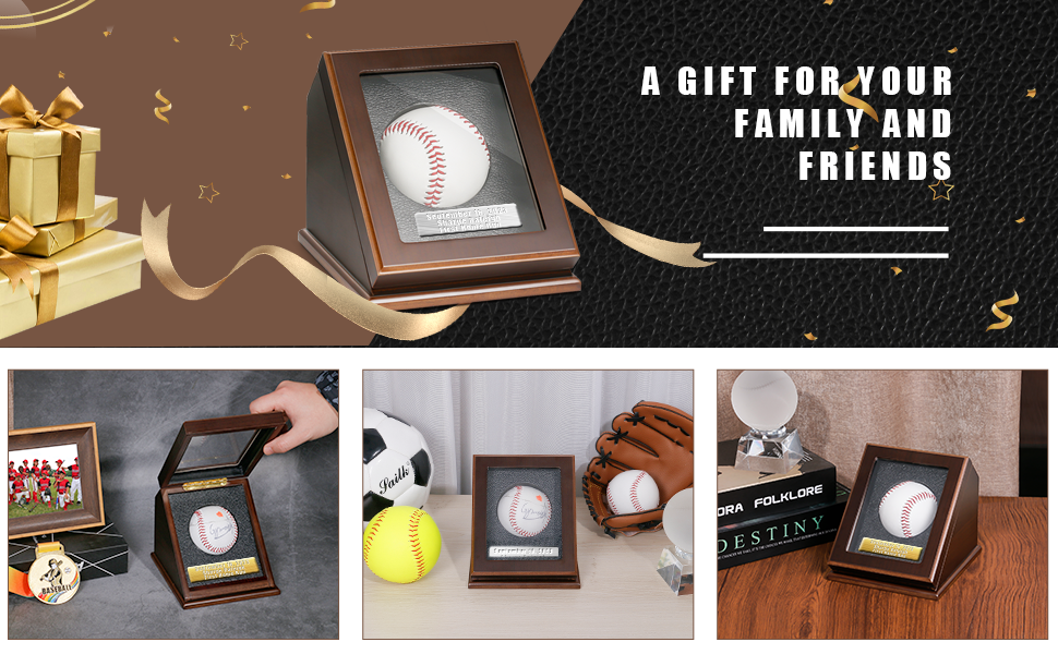 Baseball Display Case, Walnut Baseball Holder Box with