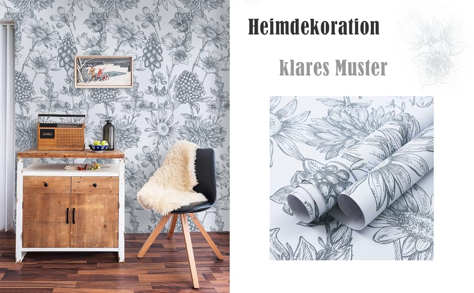 CiCiwind Wallpaper SelfAdhesive Flowers Wallpaper Grey White Self