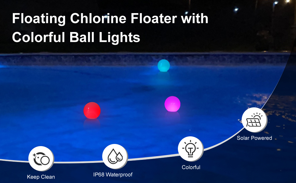 Pool Chlorine Floater,Solar Chlorine Floater with Light up Pool Ball,Floating Chlorine Dispenser