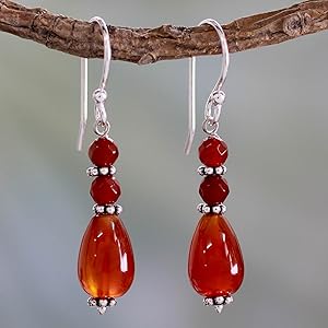 NOVICA Handmade Fair Trade Artisan Crafted Carnelian Earrings for Women & Girls Festive Collection