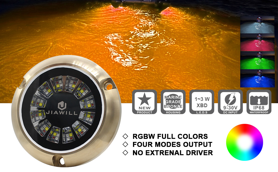 Jiawill RGBW Full Color LED Underwater Boat Light,Surface Mount,Bronze Housing,Build