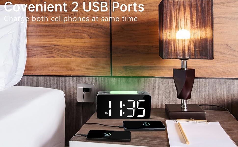 Digital Mirror Alarm Clock for Bedroom, 7 Colored