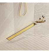 Neodrain 24-Inch Gold Linear Shower Drain, 2-in-1 Flat & Tile insert Cover, Stainless Steel Linea...