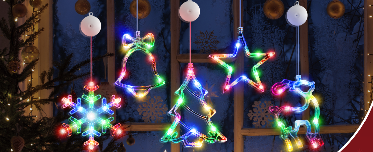 LYUBASA 5Pcs Christmas Window Lights Decorations with Timer,Battery Powered