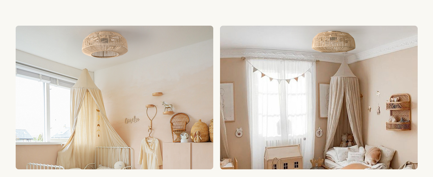 ventiladores de techo boho con luces ventilador de ratán de montaje empotrado para habitación infantil