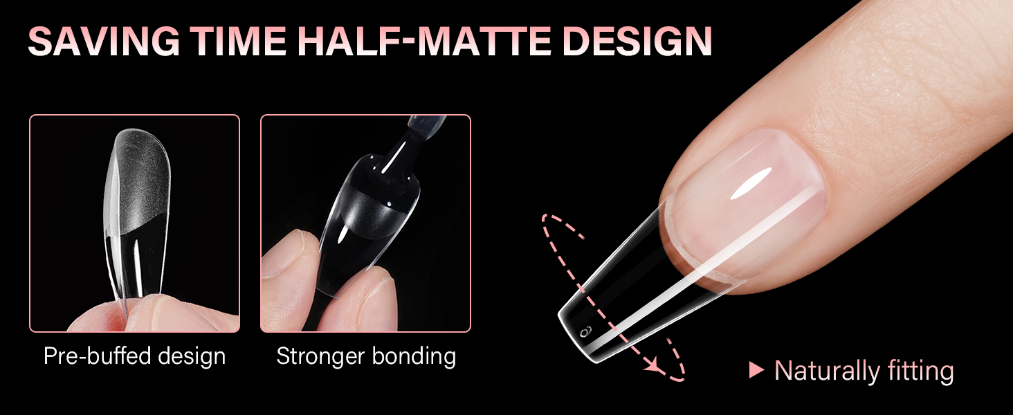 AILLSA Medium Coffin Nail Tips Soft Gel Half Matte Full Cover Nail Tips Clear