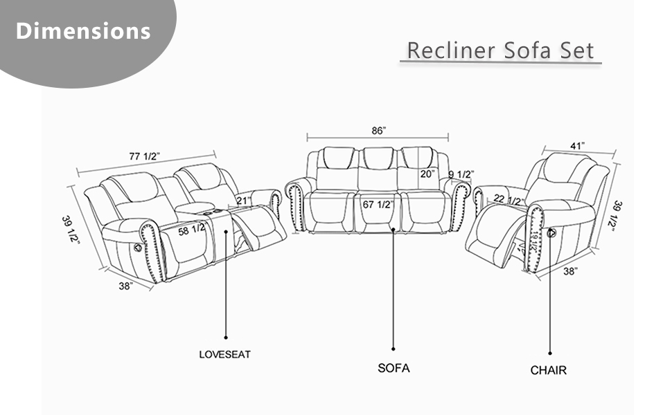 JFlove Leather Recliner Sofa Set Living Room Furniture Set