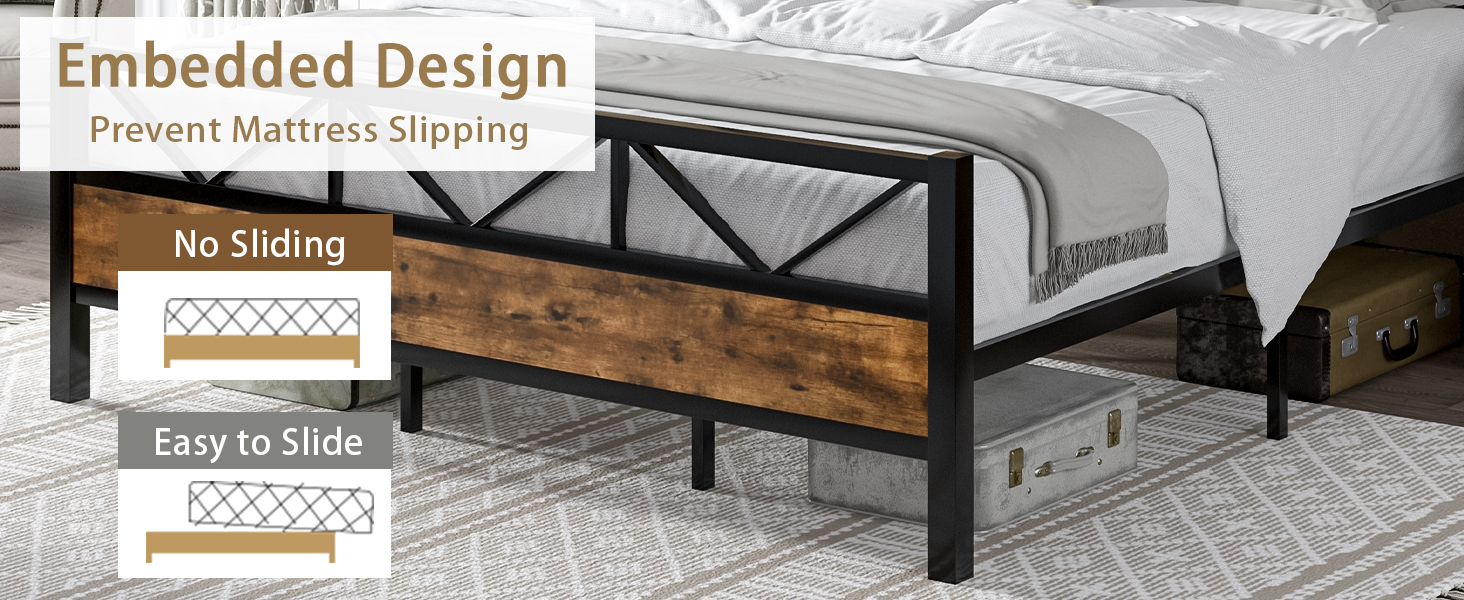 CHABUILDREARK Full Size Bed Frame, Industrial 51.2