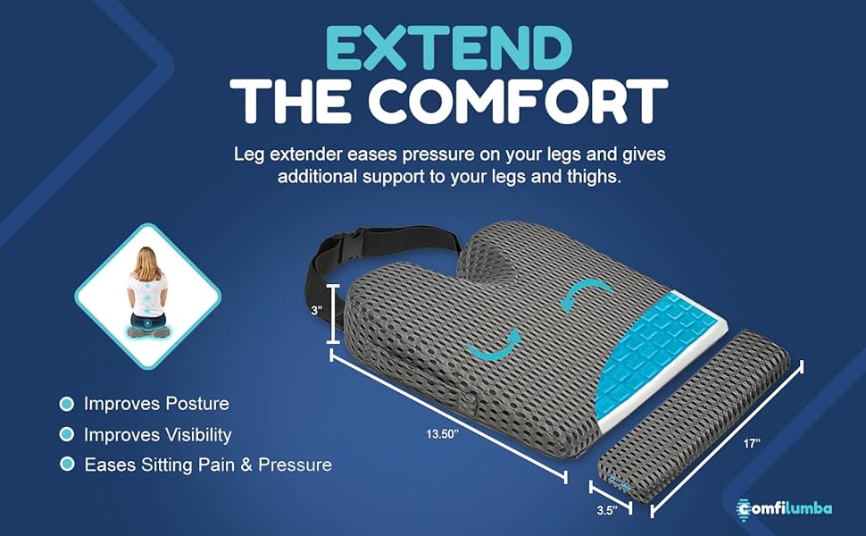 ComfiLumba 4D Mesh Car Seat Cushion for Car Seat Driver (with Leg Extender) Gel