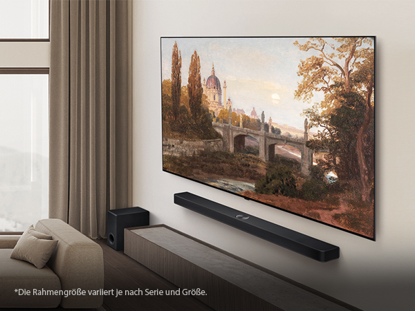 Ein LG OLED TV mit Slim Design ist wandmontiert und zeigt den schlanken Rahmen des TVs an der Wand.