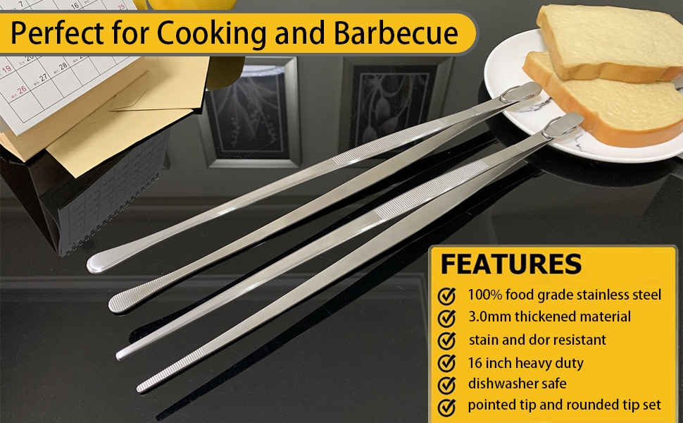 JETKONG 2 Pcs 16Inch Kitchen Tweezers Extra Long Tweezer