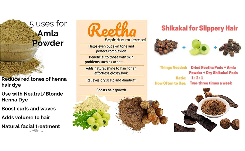 G.L.T. Amla, Reetha, Shikakai Powder 100 Pure & Natural Combo Pack