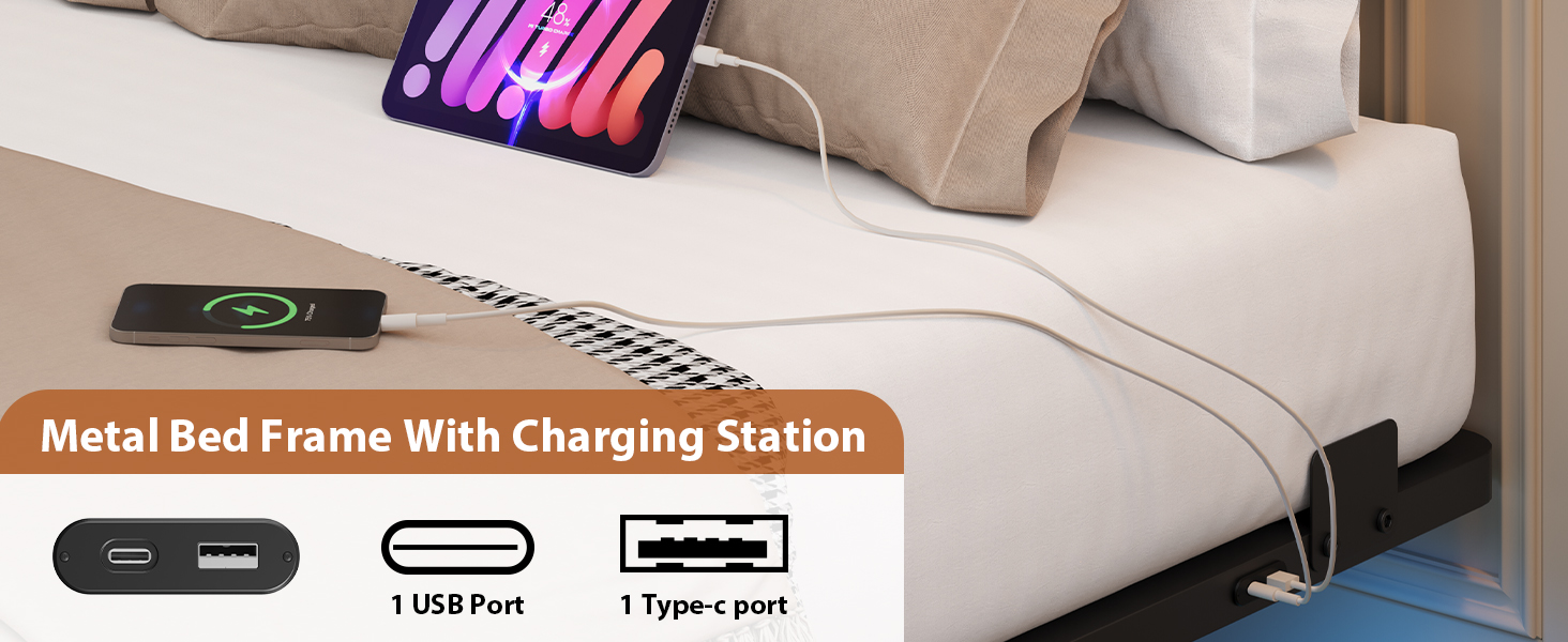 GarveeHome Floating Bed Frame Queen Size with Led Lights