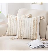decorUhome Decorative Boho Throw Pillow Covers 18x18 Set of 2, Accent Neutral Tufted Pillow Cover...