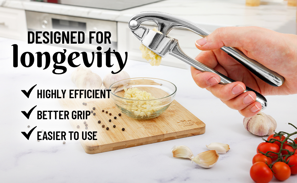Zulay Kitchen Garlic Press with Soft, Easy to Squeeze Ergonomic Handle