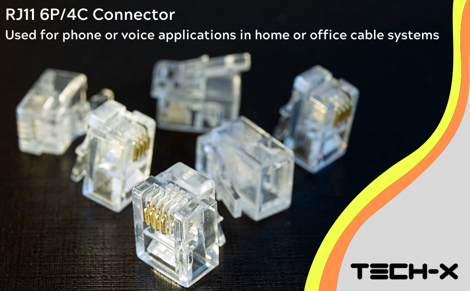 TECHX 100pcs Telephone Plug 4 Pin RJ11 6P4C Modular Plug Telephone