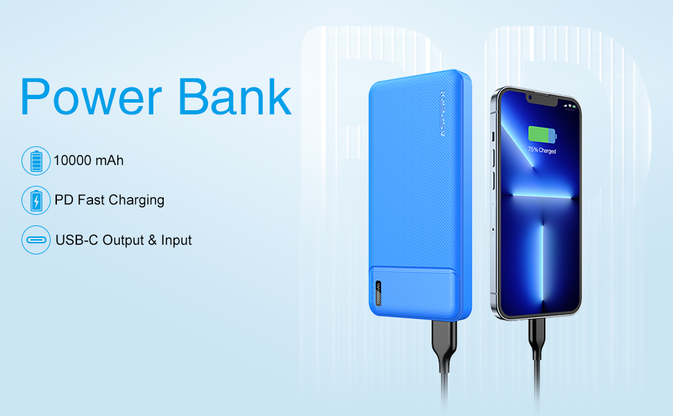 AsperX 22.5W Power Bank Fast Charging 10000mAh Portable Charger, USB C