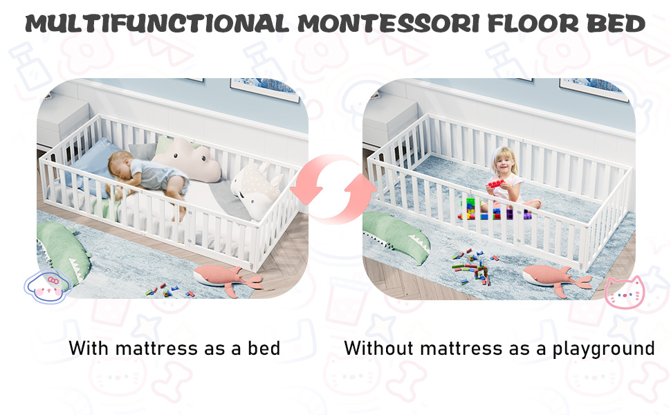 iRoll Twin Size Floor Bed, Wood Montessori Floor Beds with