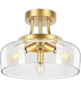 TOBUSA 3-Light Gold Semi Flush Mount Light Fixture, Modern