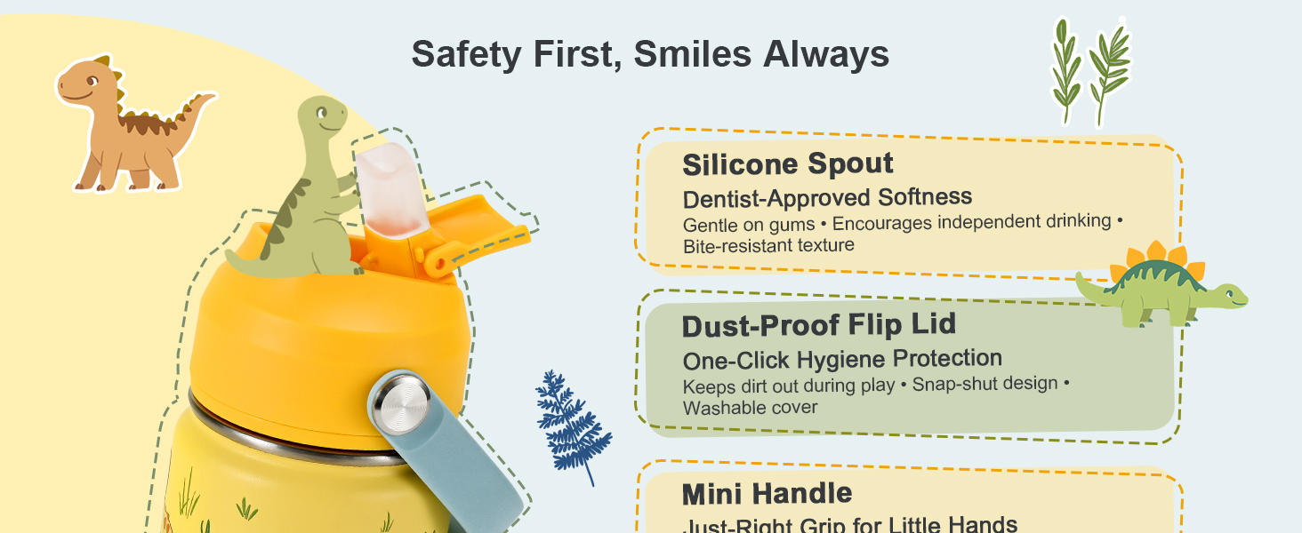 WixByti Kids Water Bottle 14oz with Silicone Straw Lid - Insulated Water Bottle Stainless Steel