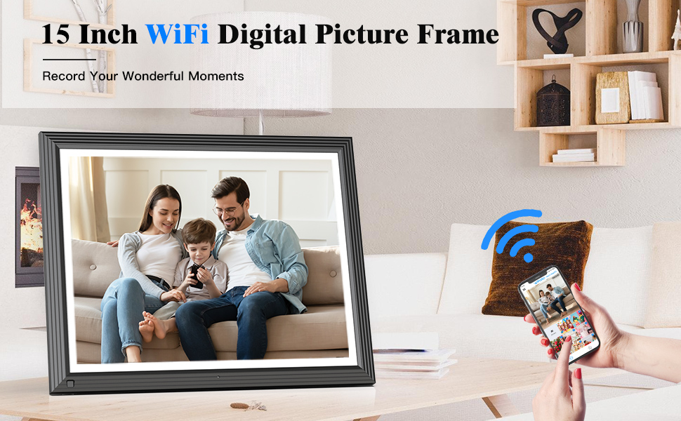 Large Digital Photo Frame 15Inch Digital Picture Frame 32GB Smart WiFi Loop