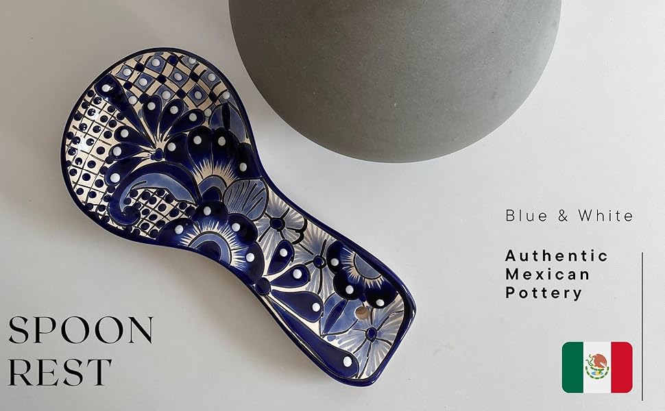 Blue and White Talavera Mexican Spoon Rest