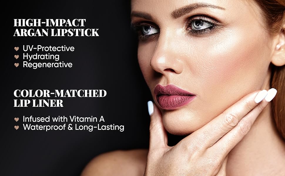 BL Color Matched Pink Lip Liner & Lipstick Set FullCoverage Argan