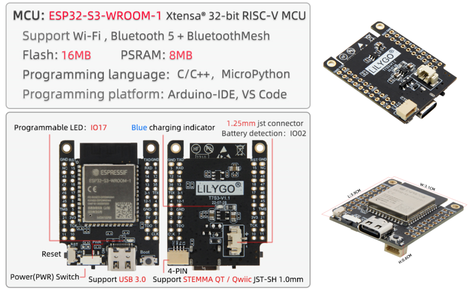Amazon.com: LILYGO T7-S3 ESP32-S3 16MB Flash 8MB PSRAM Development ...