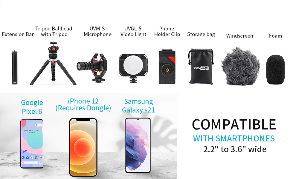 USKEYVISION Vlogging Kit,Smartphone Video Kit with Phone Microphone