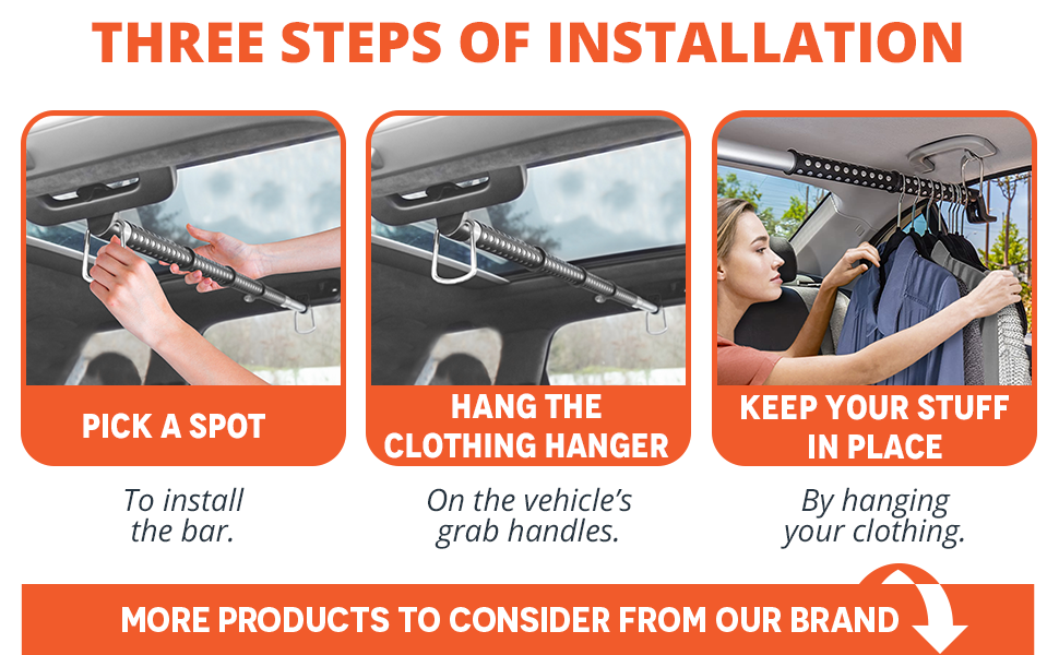 Trobo Car Clothes Hanger Bar, Heavy Duty Adjustable