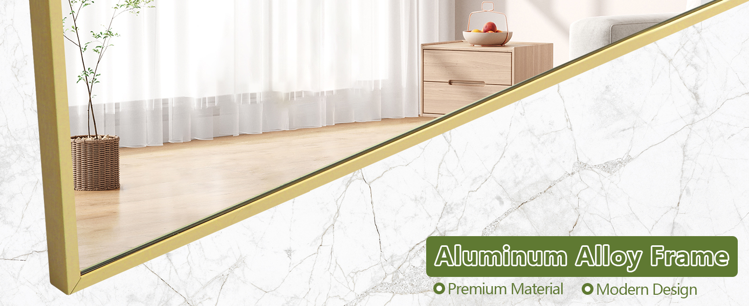 Gold Mirror Full Length, Floor Mirror, Free Standing Mirror Hanging or Leaning, Aluminum Alloy Frame Full Body Mirror for Bedroom Living Room Cloakroom Hallway, Wall Mirror Full Length