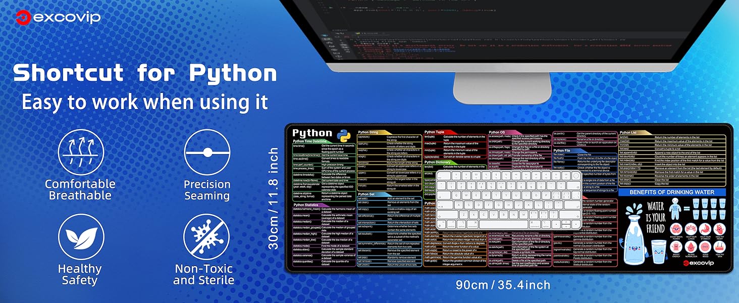 Amazon.com: excovip Python Commands Shortcuts Mouse Pad -90x30x0.2 cm ...